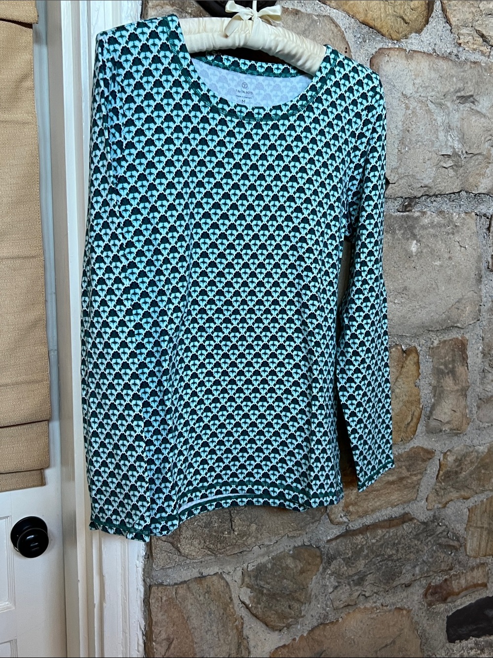 T by Talbots Long-Sleeve Geometric Print Tee - Turquoise/Black